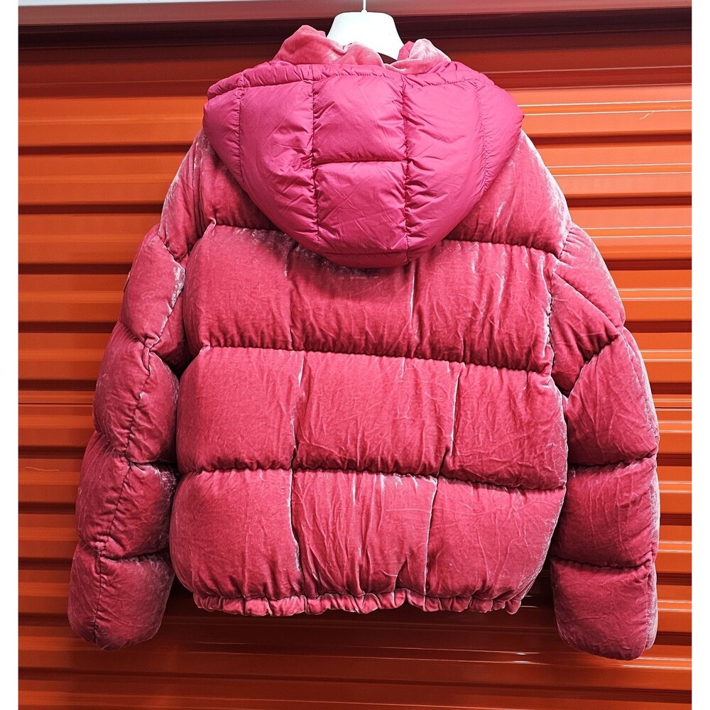 Moncler Fuchsia Caille Velvet Puffer Jacket Coat Womens 4 Pink - Picture 4 of 11